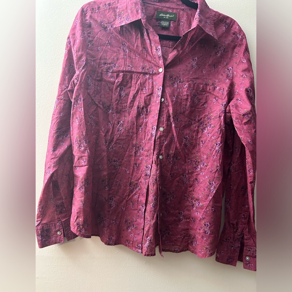 Eddie Bauer Sheer Floral Button Down Size Large